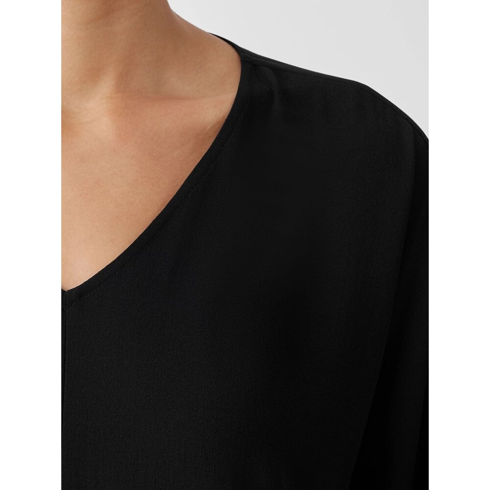 Eileen Fisher Silk Georgette Crepe Dolman Sleeve Top Womens XS Black Damaged - Picture 3 of 12